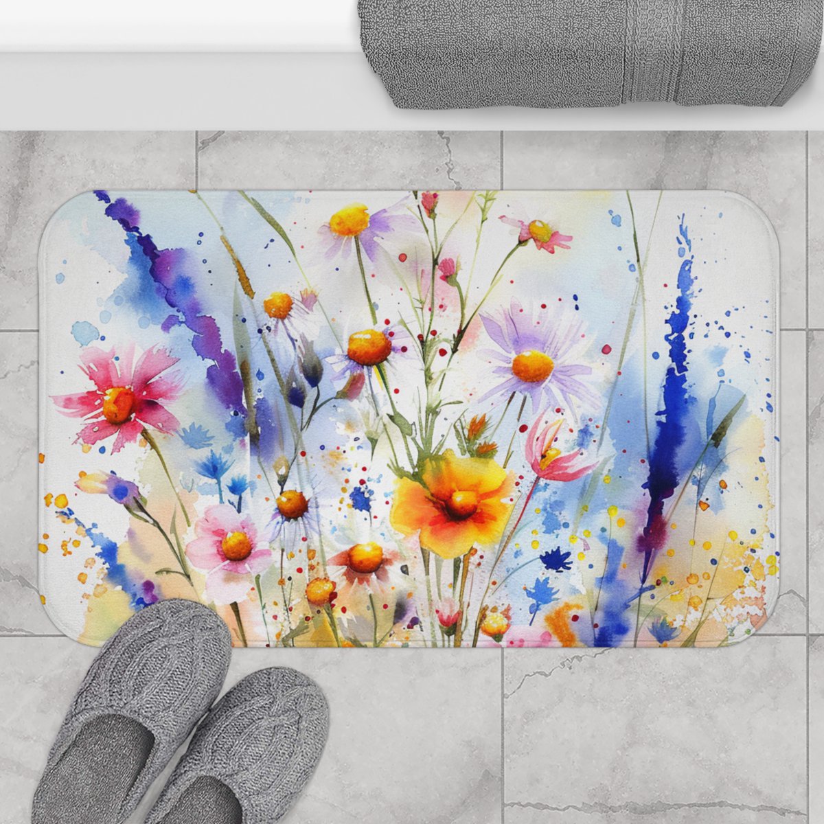 Wildflowers Bath Mat | Colorful Floral Bathroom Décor | White by InfiitePrints etsy.me/3JI65NG via @Etsy