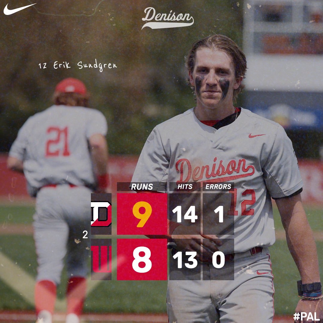Final | #2 Denison 9 Wittenberg 8 Good response, heading home with a split! #PAL