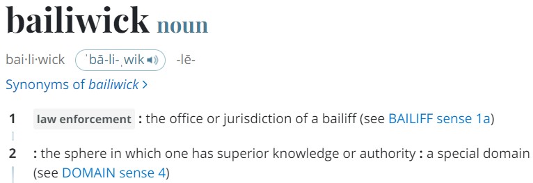 WORD OF THE DAY 📢 Bailiwick “That’s . . . crazy. Like Hollywood shit.” “Yup.” “So crazy it might work, as long as Justice Sutherland doesn’t toss us out of her courtroom.” 'Yup.” “Should we warn her of this madness instead?' “I don’t know. That’s your bailiwick, counsellor.”…