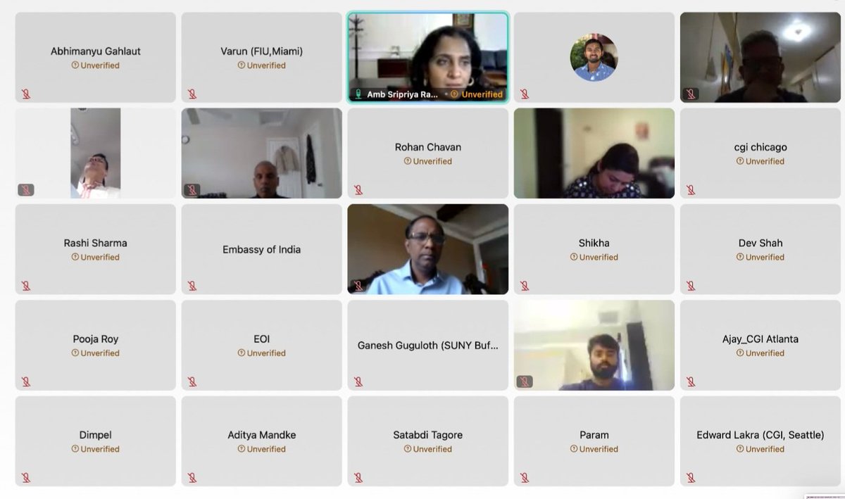 🇮🇳Embassy in 🇺🇲: Home away from home! In a virtual interaction with #Indian students across US universities, Cd’A @ranganathan_sr, along with Consul Generals of India in the USA, discussed aspects of student well-being, the need to remain focused during ongoing exam season and