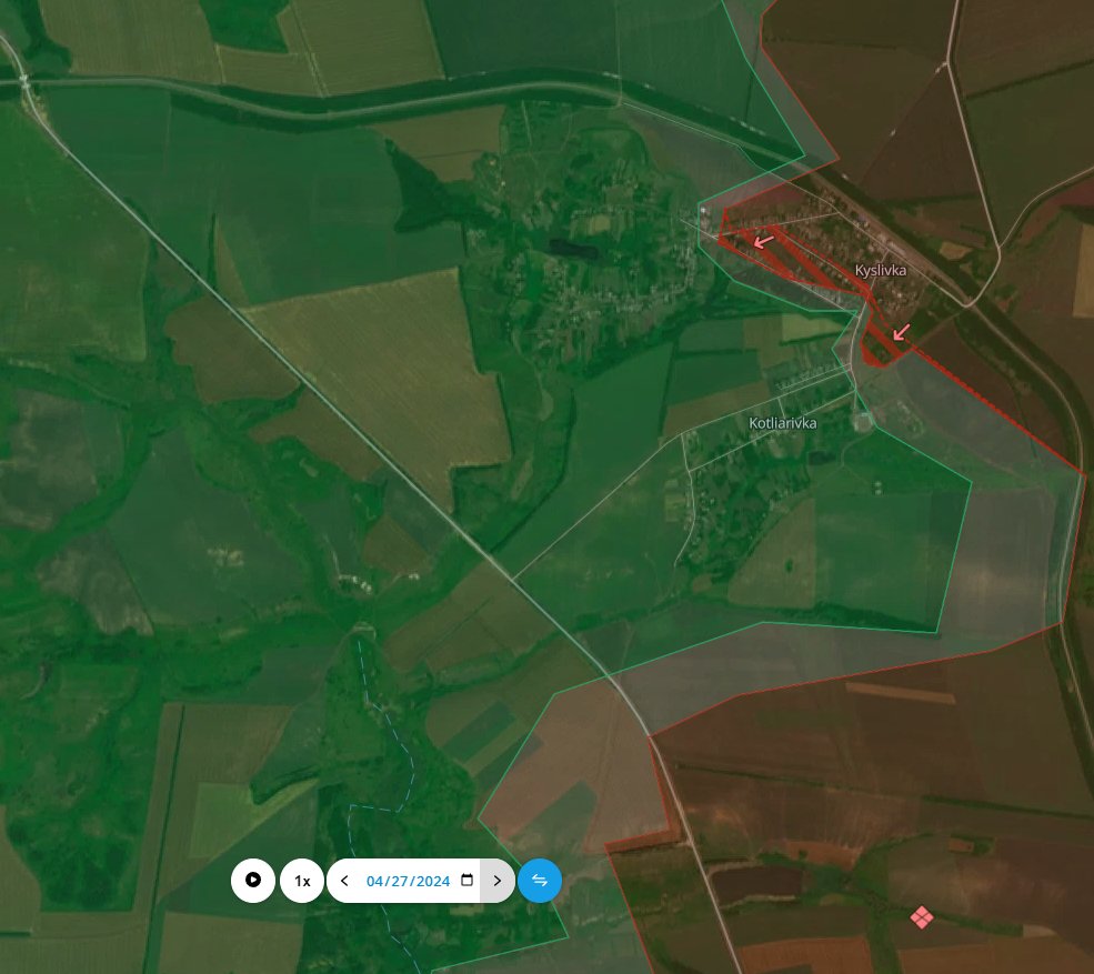 According to @Deepstate_UA, Russian forces have captured Berdychi and advanced west of the village, occupied 80% of Ocheretyne, and advanced in Kyslivka. t.me/DeepStateUA/19… deepstatemap.live/en#14/49.6390/…