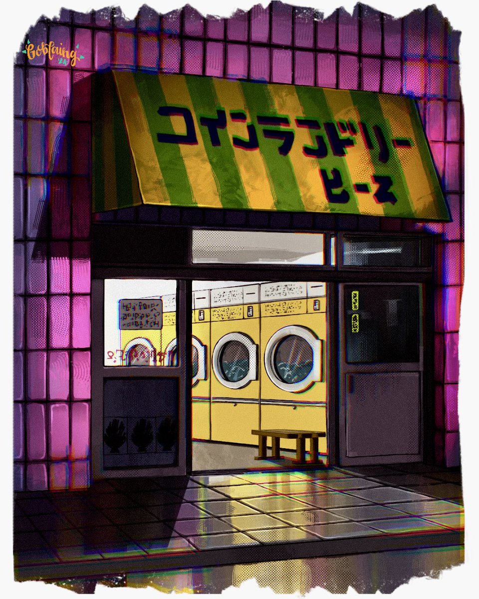 goblaing's tweet photo. Little laundry store study. Those washers are portals to other dimensions you know… 💥 https://t.co/K0unf70TZA