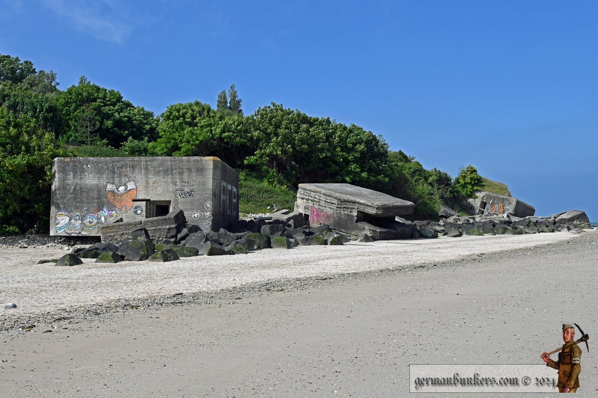 This is Trou 08 thus named as it is part of Trouville-sur-Mer. Here facing the port of Le Harve is a 141c type. The home owners on the hill behind have built a nice set of steps leading down to the beach through the broken concrete. The final shot a VF & a 4.7cm Pak bunker #WW2