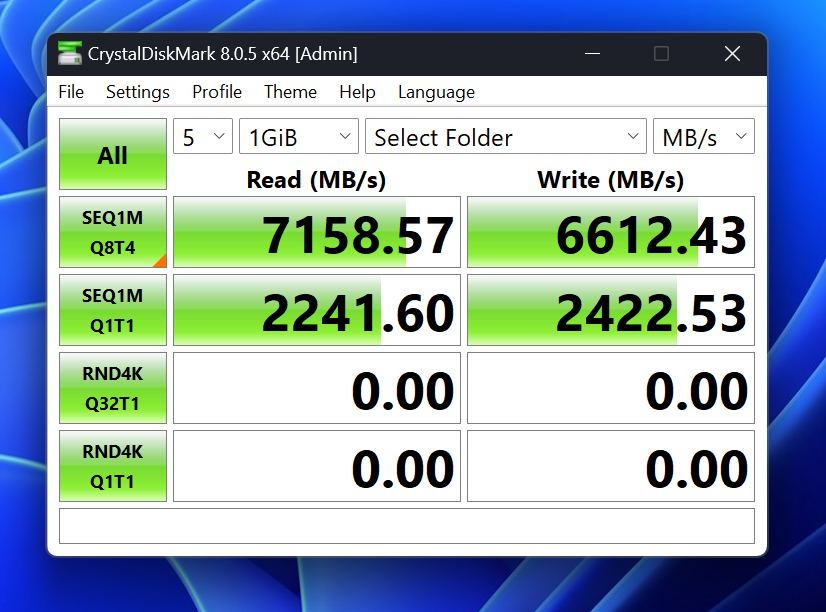 These are speeds from my workstation to my NAS across the network using SMB Direct with RoCEv2. I think I'm actually bottlenecked by the nVME drive in my workstation?