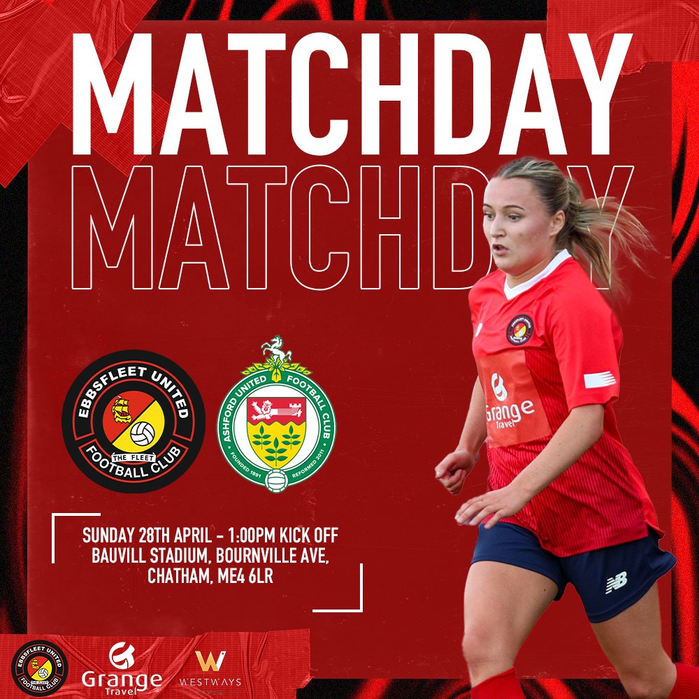 IT'S MATCHDAY 🆚@AshfordLadiesFC 📅 Sunday 28th April ⏰ 1:00PM 🏟️ Bauvill Stadium, Bournville Ave, Chatham, ME4 6LR 🎟️Adults £6 | Concessions £4 (5-17yrs & 60+) | U5s Free