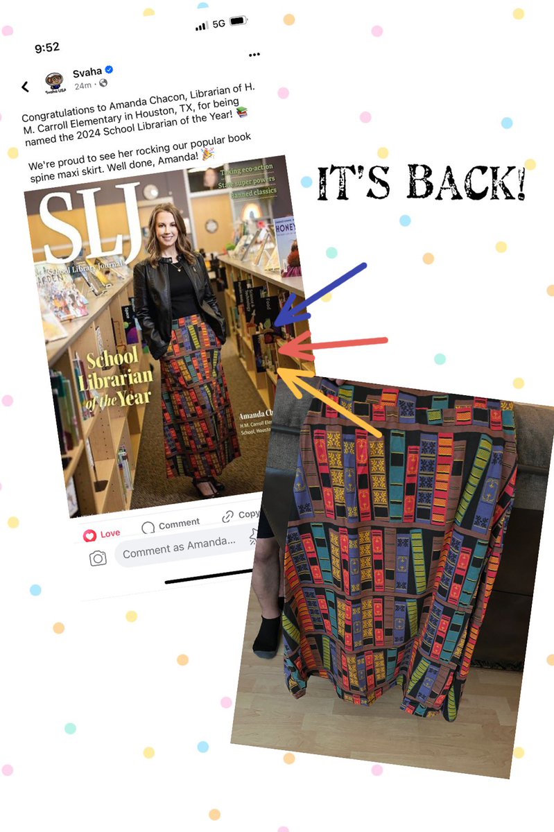 .@SvahaUSA brought back this book spine maxi skirt that was on the cover of School Library Journal! I ordered an extra one since obviously it’s a favorite of mine 🤩 *I am not affiliated with Svaha in any way - just a fan!