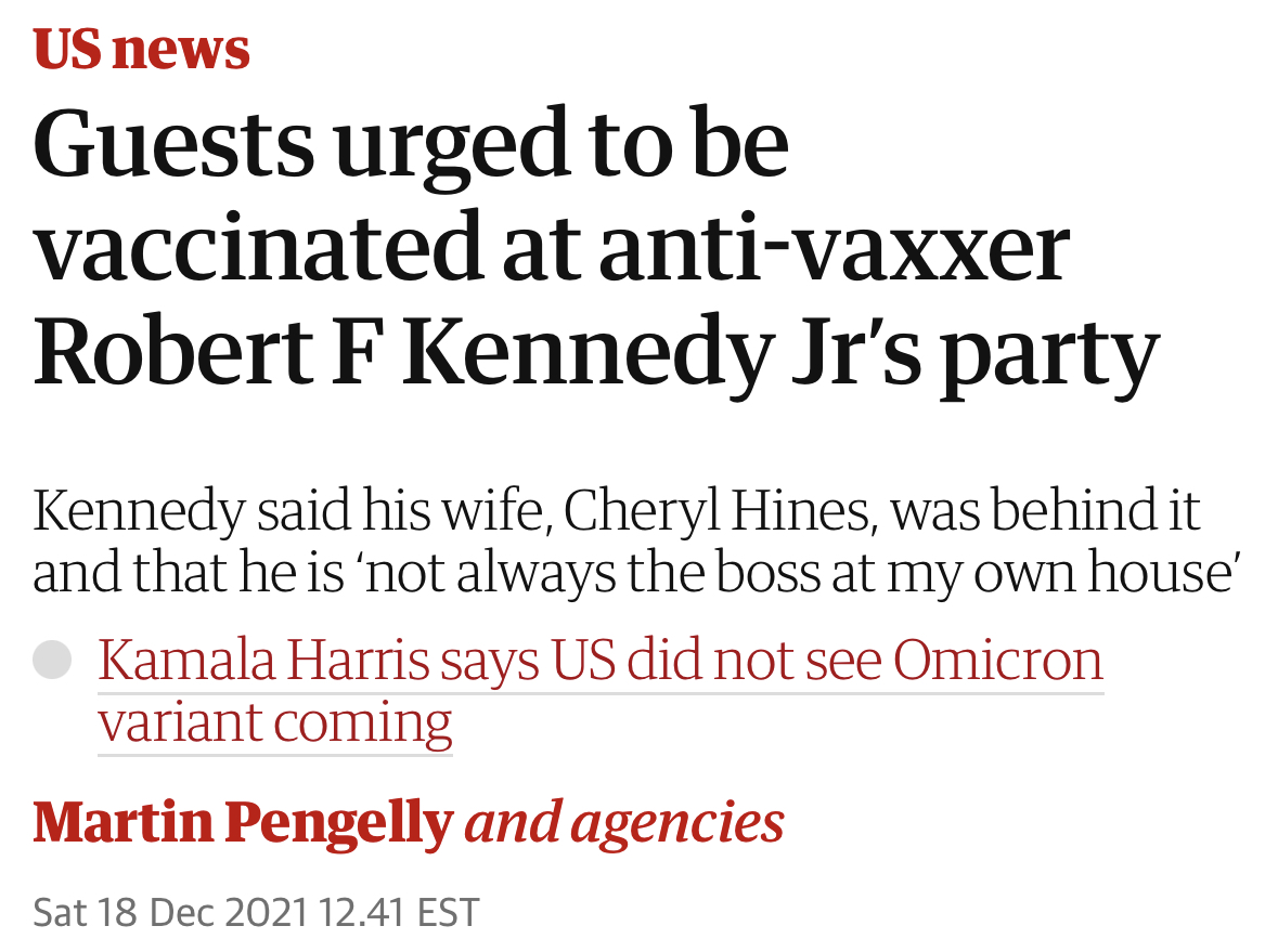 RFK Jr can't even stop his own wife from mandating vaccinations at his own house. And some idiots are mad at Trump for calling his views on vaccines FAKE.