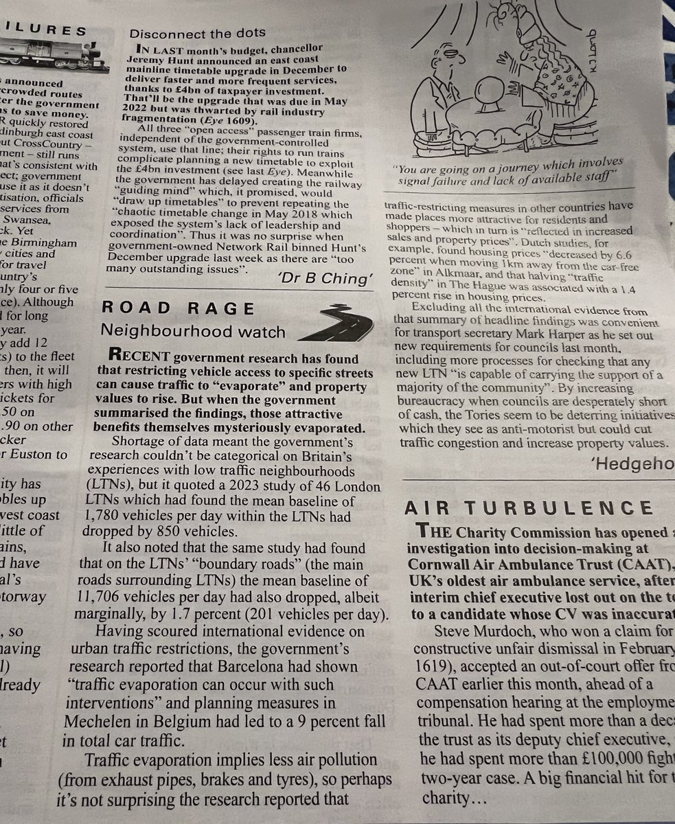 Thank you @PrivateEyeNews for highlighting the facts from recent government research.

#LTNs 'cause traffic to evaporate..on boundary roads the mean baseline of vehicles per day also dropped.'

More evidence that #bollard protected @DivRoadLTN is transforming #EastOxford for all!