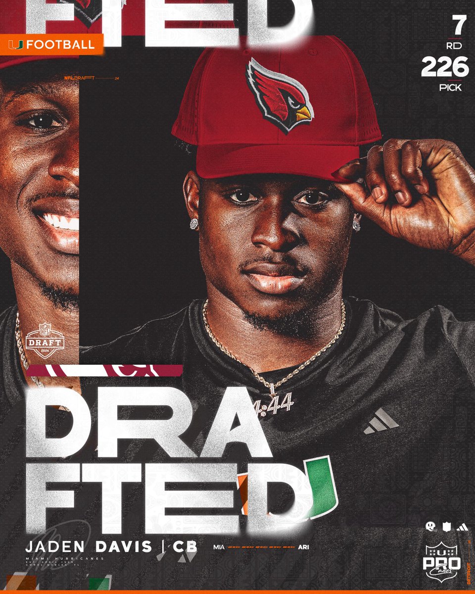 With the 226th pick in the 2024 NFL Draft, the Arizona Cardinals select Miami Hurricane Jaden Davis 🙌 #GoCanes | #NFLDraft