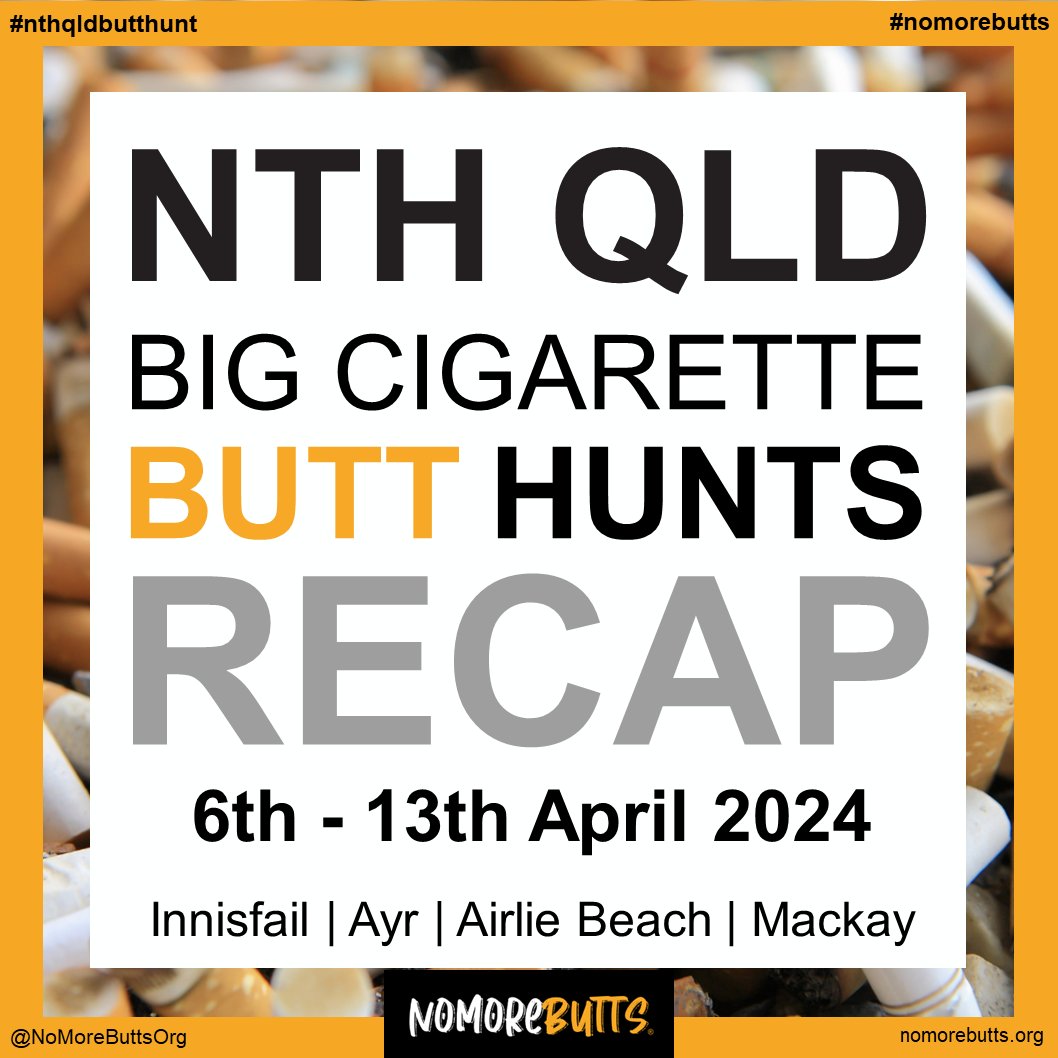 NoMoreButtsOrg's tweet photo. ✅ The North Queensland Big Cigarette Butts Hunts are now done, thanks to funding received from #QueenslandGives by #QCF.

🚬 ~14,000 cigarette butts collected
👨‍👩‍👧‍👦 30 volunteers
📏 12.64 km covered 

#nthqldbutthunt #nomorebutts https://t.co/vd6c2YVCYr