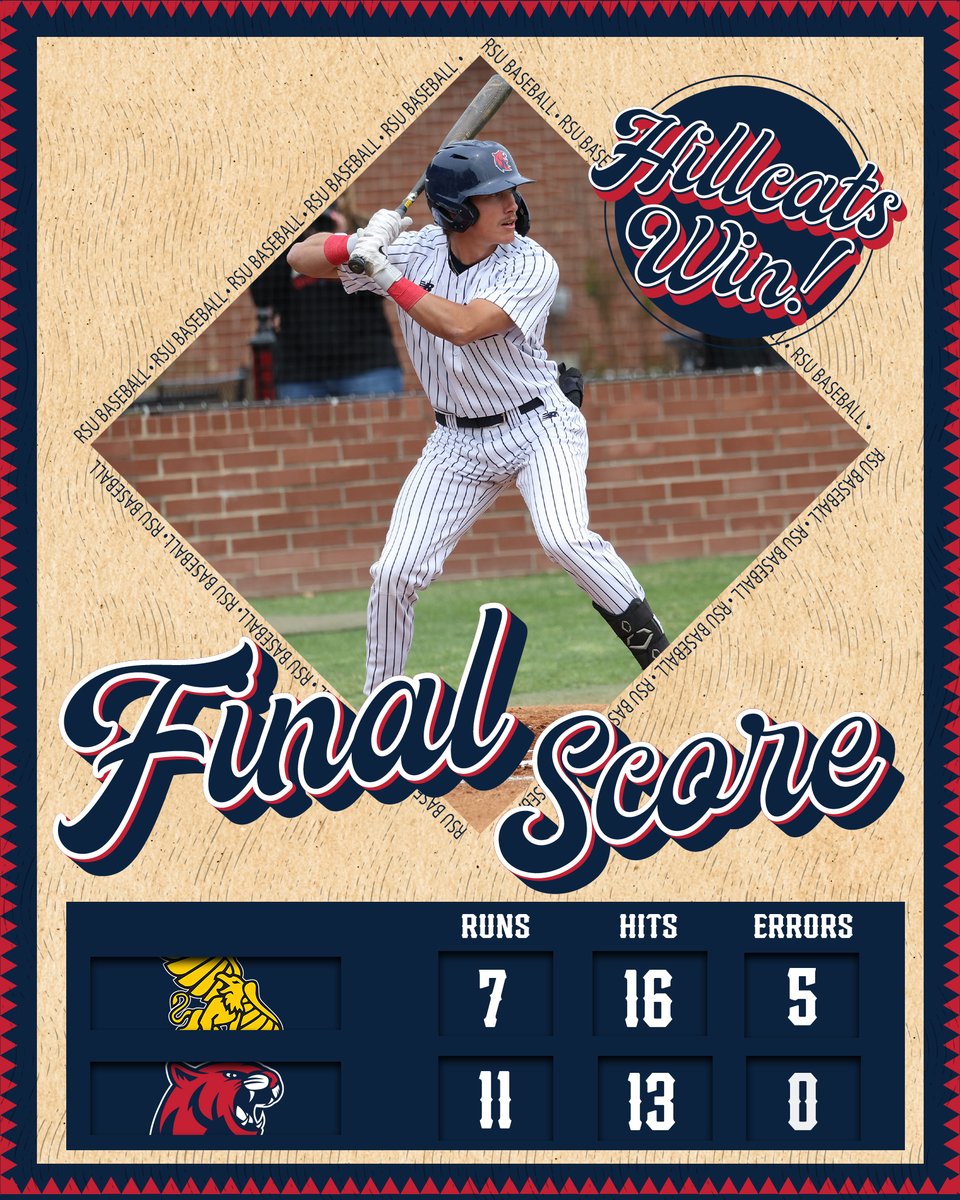 In the regular season finale, the Hillcats secure the series win against Missouri Western in a 11-7 victory! Matthew Schure went 3-for-6 at the plate with 2 doubles, a RBI and 2 runs! #ForTheRedAndNavy