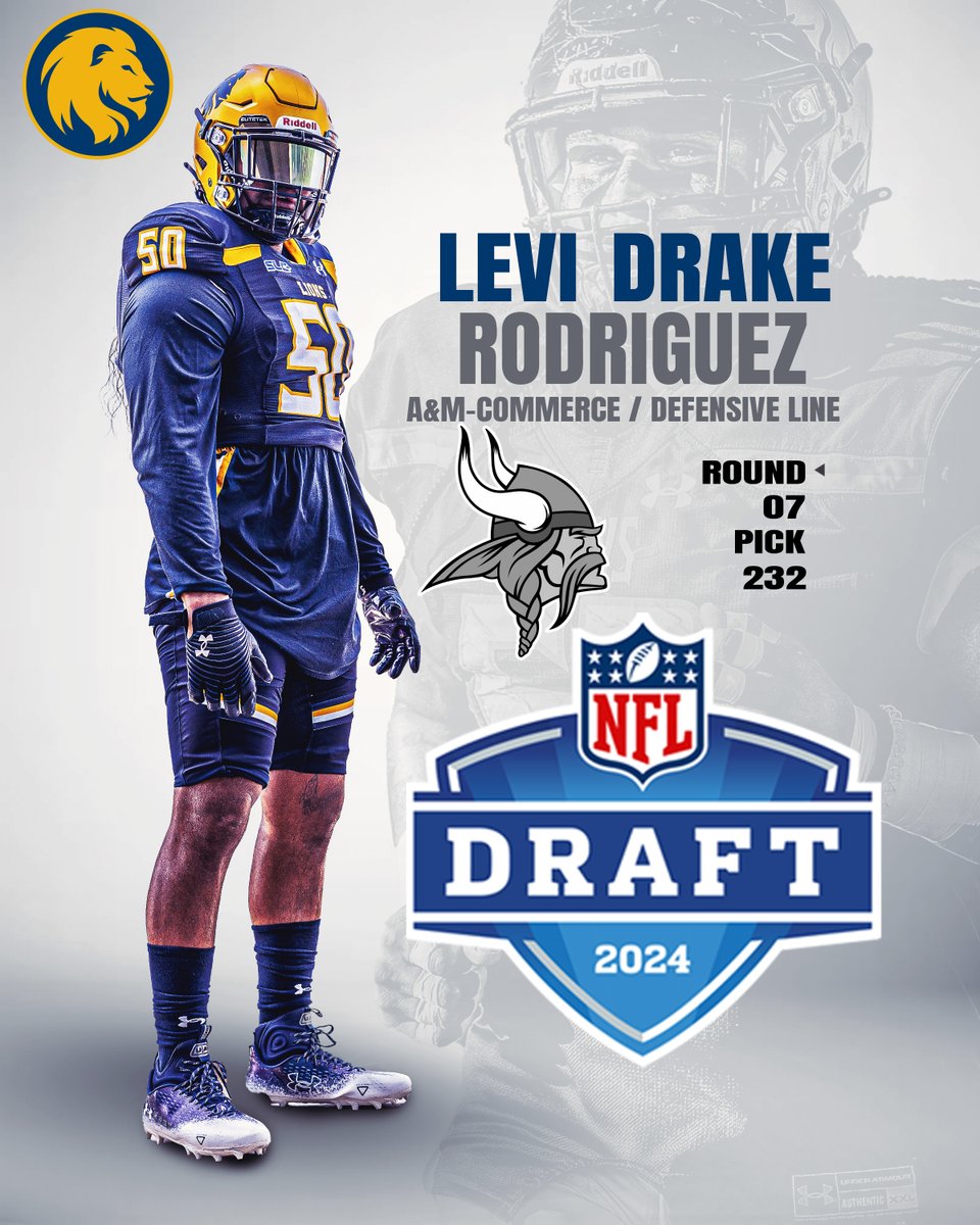 With the 232nd pick in the <a href="/NFL/">NFL</a> Draft, the <a href="/Vikings/">Minnesota Vikings</a> select, <a href="/DrakeRodriguez5/">Levi Drake Rodriguez</a>, Texas A&amp;M-Commerce!! 

#GoLions x #LionsInThePros