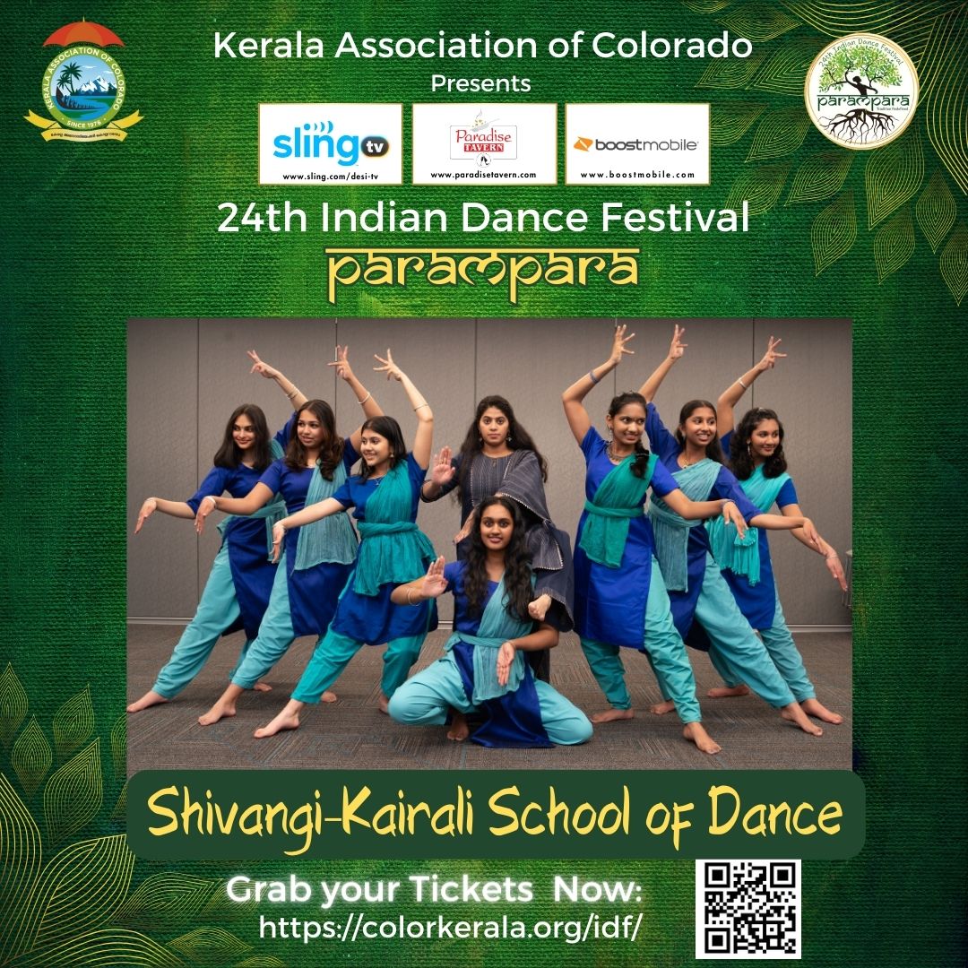 Featuring the graceful dancers of 'Shivangi, Kairali School of Dance' at the 24th Indian Dance Festival 'Parampara' presented by Kerala Association of Colorado. 
#IDF2024 #classicalart #Dance #tickets #Sponsor #Kerala #leadership #support #parampara #InspirationalQuotes