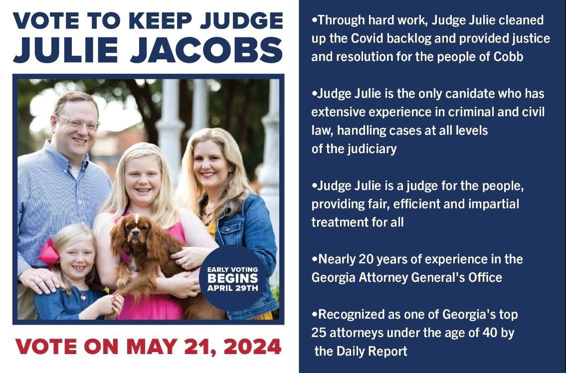 Early voting starts on Monday! Go out and vote for Judge Julie Jacobs! Read more below on all the amazing things that she has done!