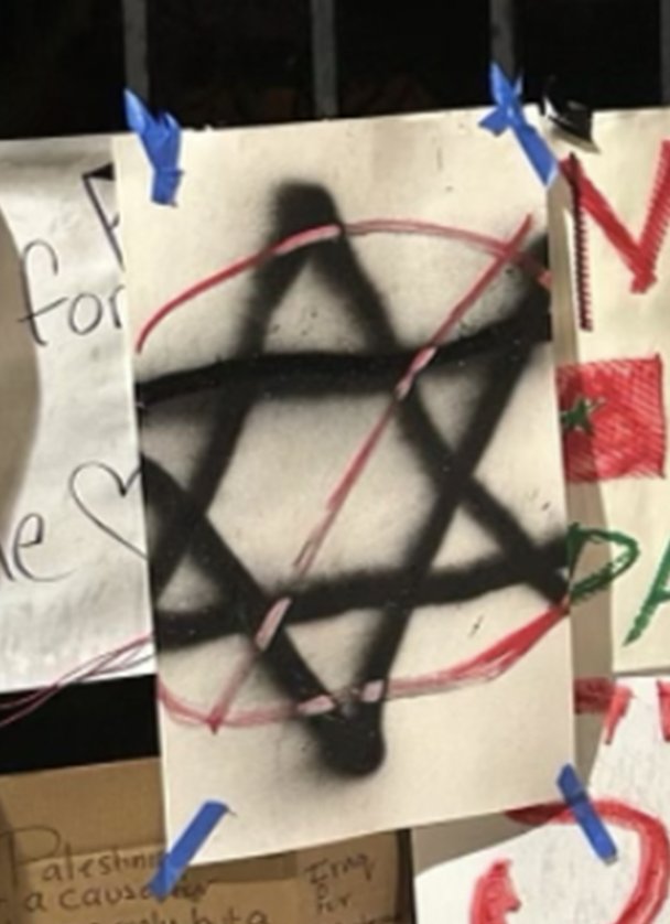 This was one of the signs found at Northwestern’s anti-Israel encampment. A “no” through a Star of David. Read that again. Antisemitism has snuck its way into the mainstream. It cannot be ignored or excused.