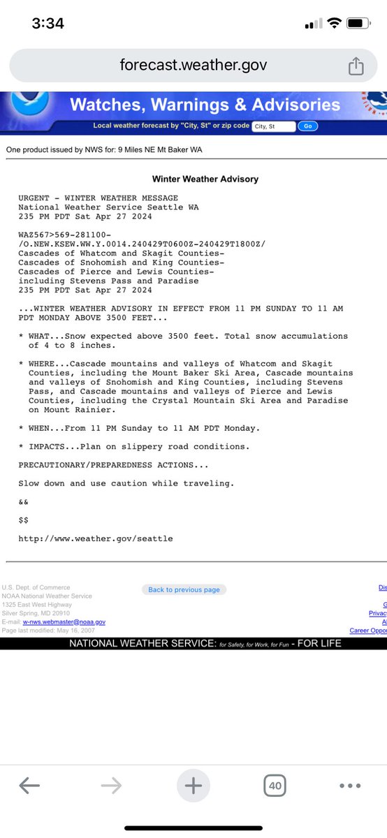 Winter weather advisory above 3500’ from Sunday night into Monday AM. Up to 8” possible. This is not unusual for this time of the year. #wawx #whatcomcounty #mtbaker