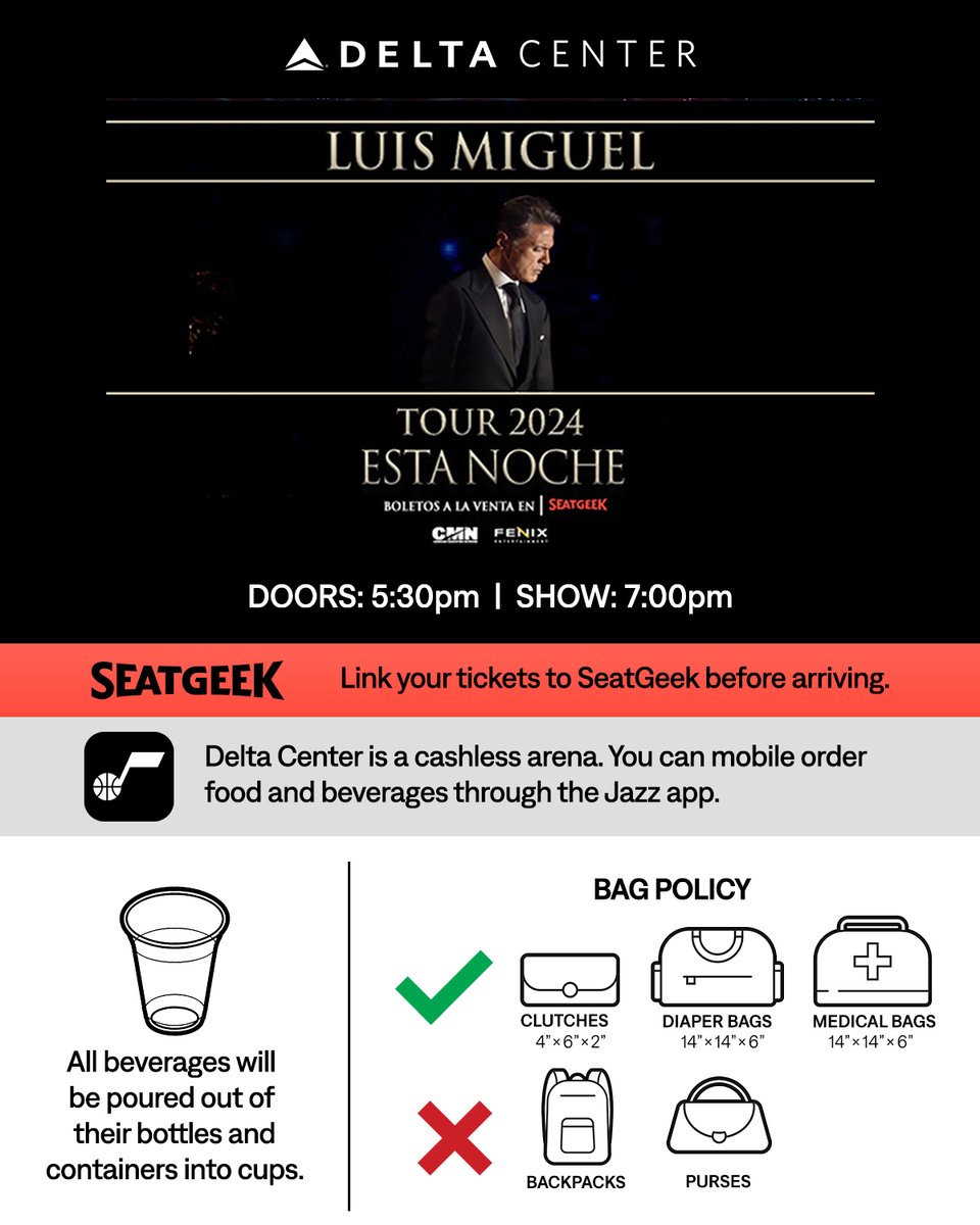 TONIGHT at #DeltaCenter: Luis Miguel 🎤

🎟️: Link your tickets to SeatGeek before arriving seatgeek.com/utahjazz/verify