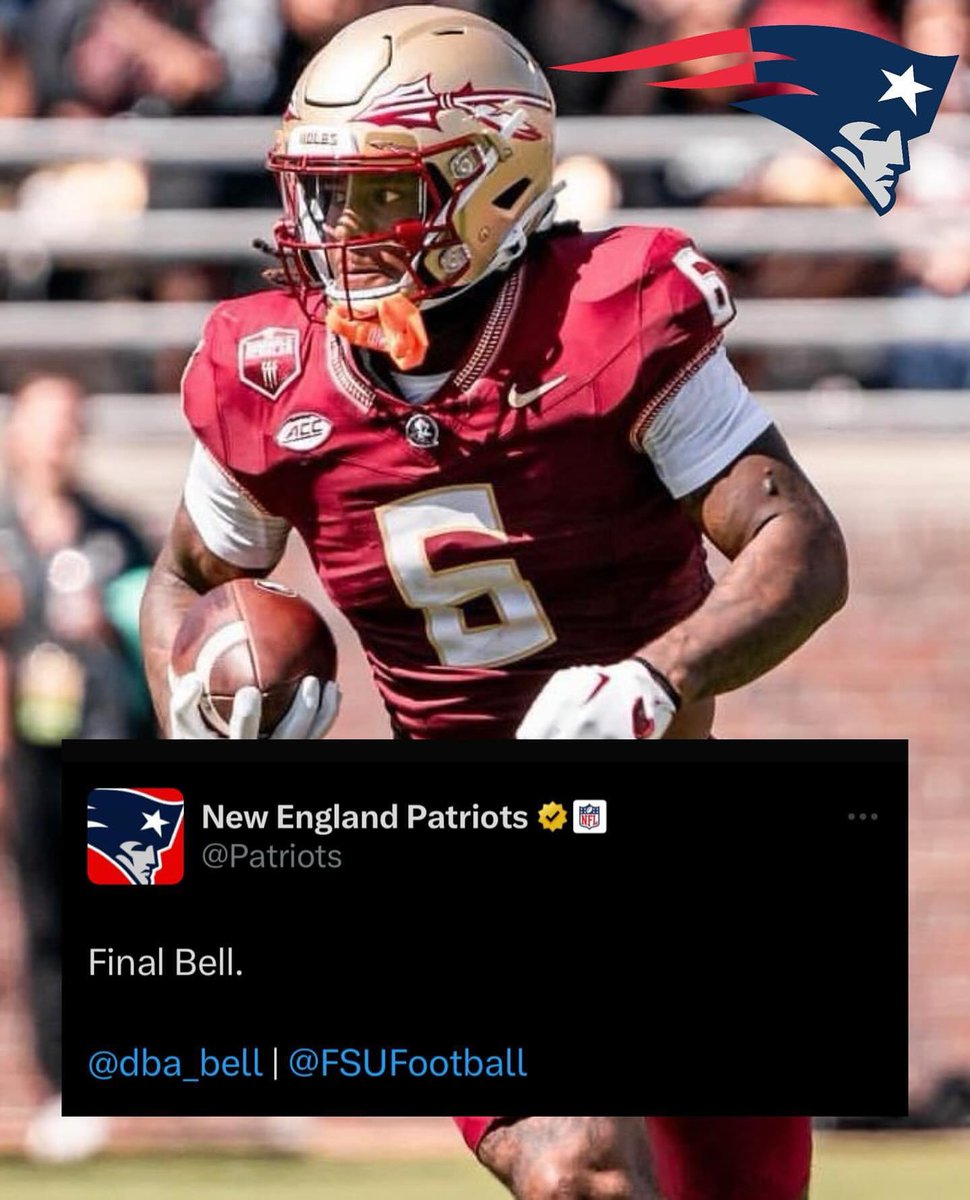 With The 231st Pick In The 2024 NFL Draft, The New England Patriots Select @dba_bell, Tight End, #FSU.🔥🍢 The Former 4🌟 Recruit Is The 303rd Draft Pick In #FSU History As He Becomes The Ninth Seminole Selected In The Draft. #GoNoles #OneTribe #ProNoles #KeepCLIMBing