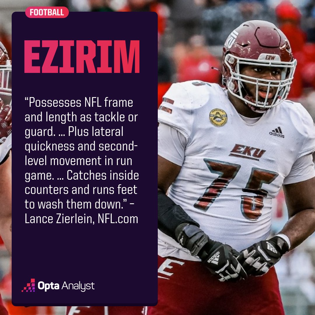 FCS Selection in 2024 #NFLDraft Josiah Ezirim, Eastern Kentucky, OT (6-5, 329) New Orleans Saints (Round 7, No. 239) Photo Credit: EKU Athletics tinyurl.com/fa2kb56s