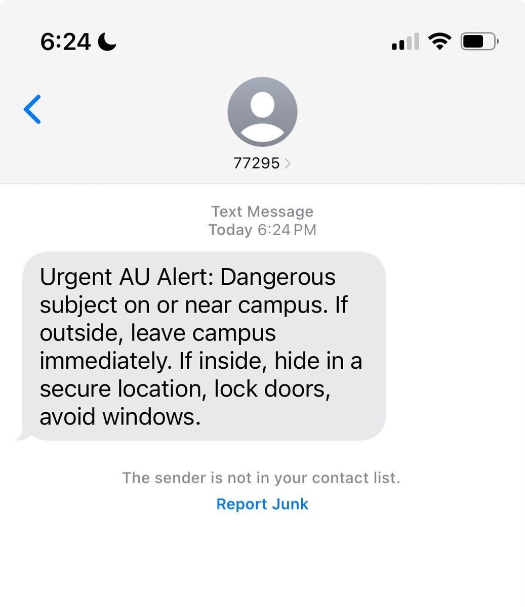 A friend just received this text from @AmericanU, where there are unconfirmed reports of a gun being flashed on campus. We shouldn’t have to live this way. #gunreformnow