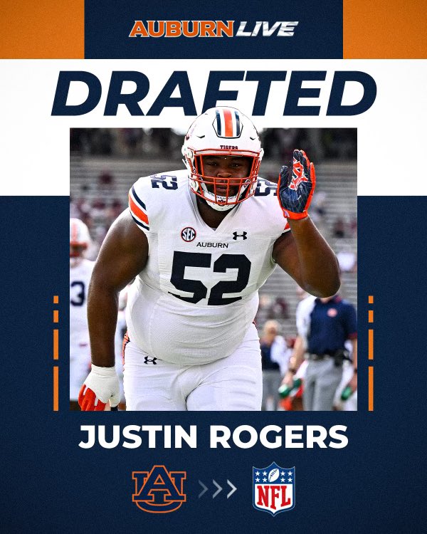 Auburn DL Justin Rogers drafted No. 244 overall in the 7th Round by the Dallas Cowboys #NFLDraft @dallascowboys @AllAmerican52JR @AuburnFootball @AuburnLiveOn3