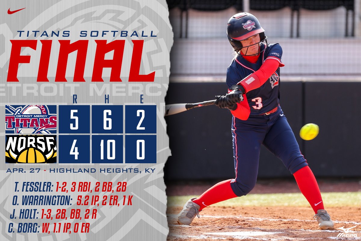 How about that DUB!! There is NO QUIT in this team!! 
Fessler DH total: 3-for-5, 4 RBI, home run, 2 doubles, 
2 walks, 2 runs 🔥
Borg: First career win in relief 💪
#DetroitsCollegeTeam⚔️ #HLSB