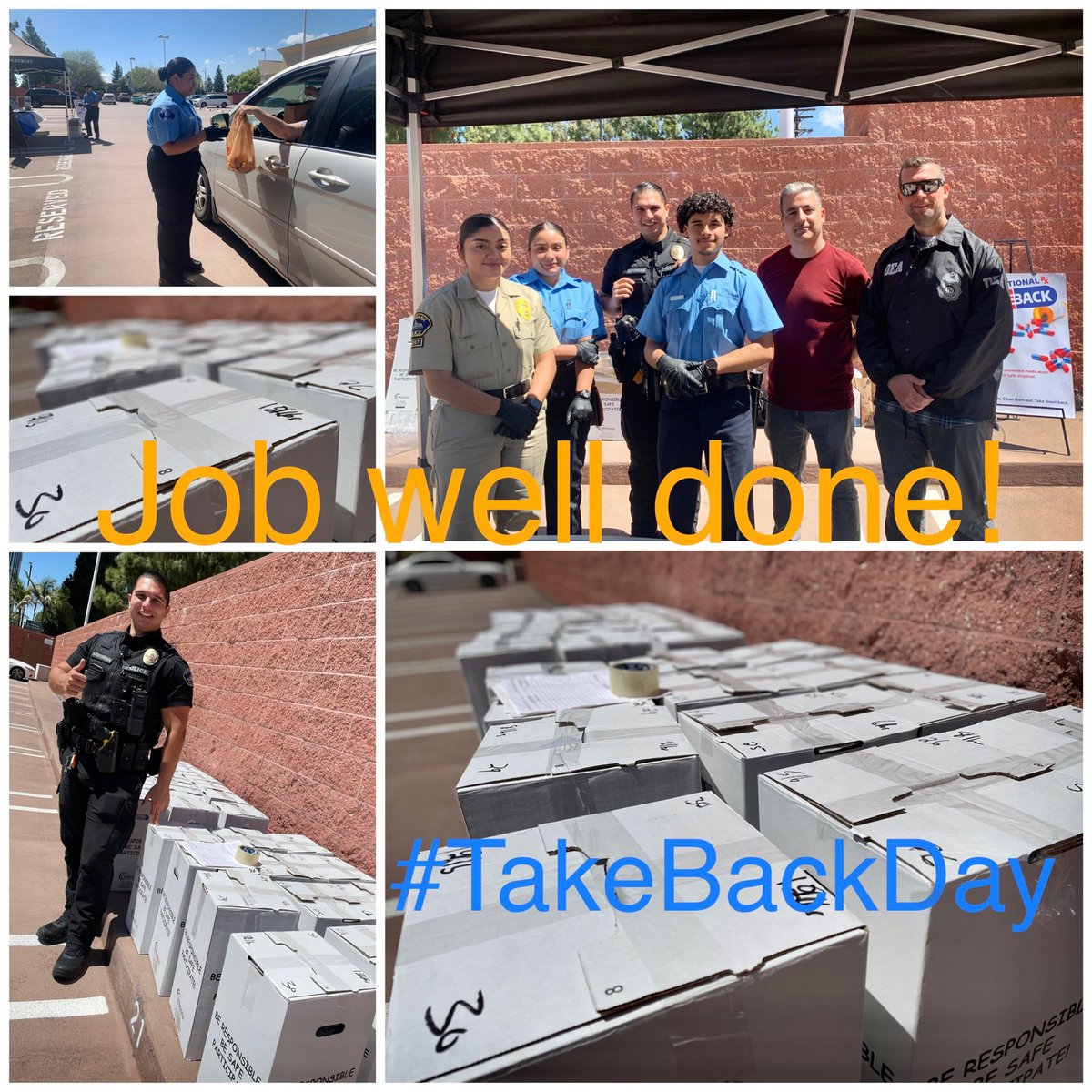 Thank you @BurbankPD for co-hosting #TakeBackDay with us. Job well done by all community members who participated! Today, Burbank PD collected over 30 boxes of unused or expired medications. @DEAHQ #drugfree #safedisposal #medications