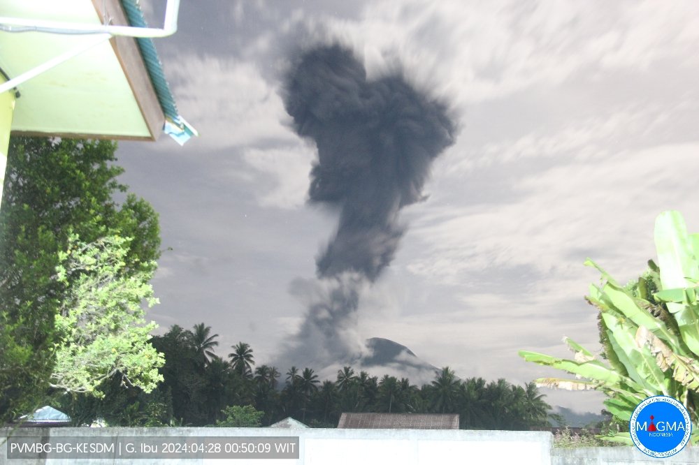 Terjadi erupsi G. Ibu pada hari Minggu, 28 April 2024, pukul 00:37 WIT tinggi kolom abu teramati ± 3500 m di atas puncak. Erupsi terekam di seismograf dengan amplitudo maksimum 28 mm dan durasi 206 detik. magma.esdm.go.id/v1/gunung-api/… via @id_magma