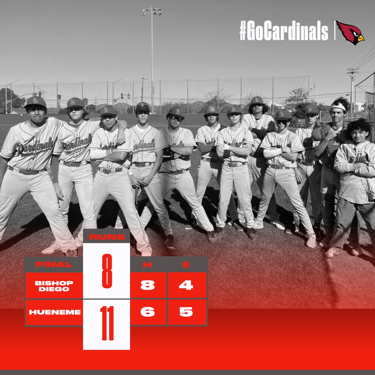 Final | Baseball fought in their final game of the season losing a close game 11-8 down at Hueneme High School⚾️ Dallas Bartholic started on the mound and allowed only 4 hits with 6 strikeouts. Shane Caballero & Diego Alvarez each had 2 RBI

#GoCardinals