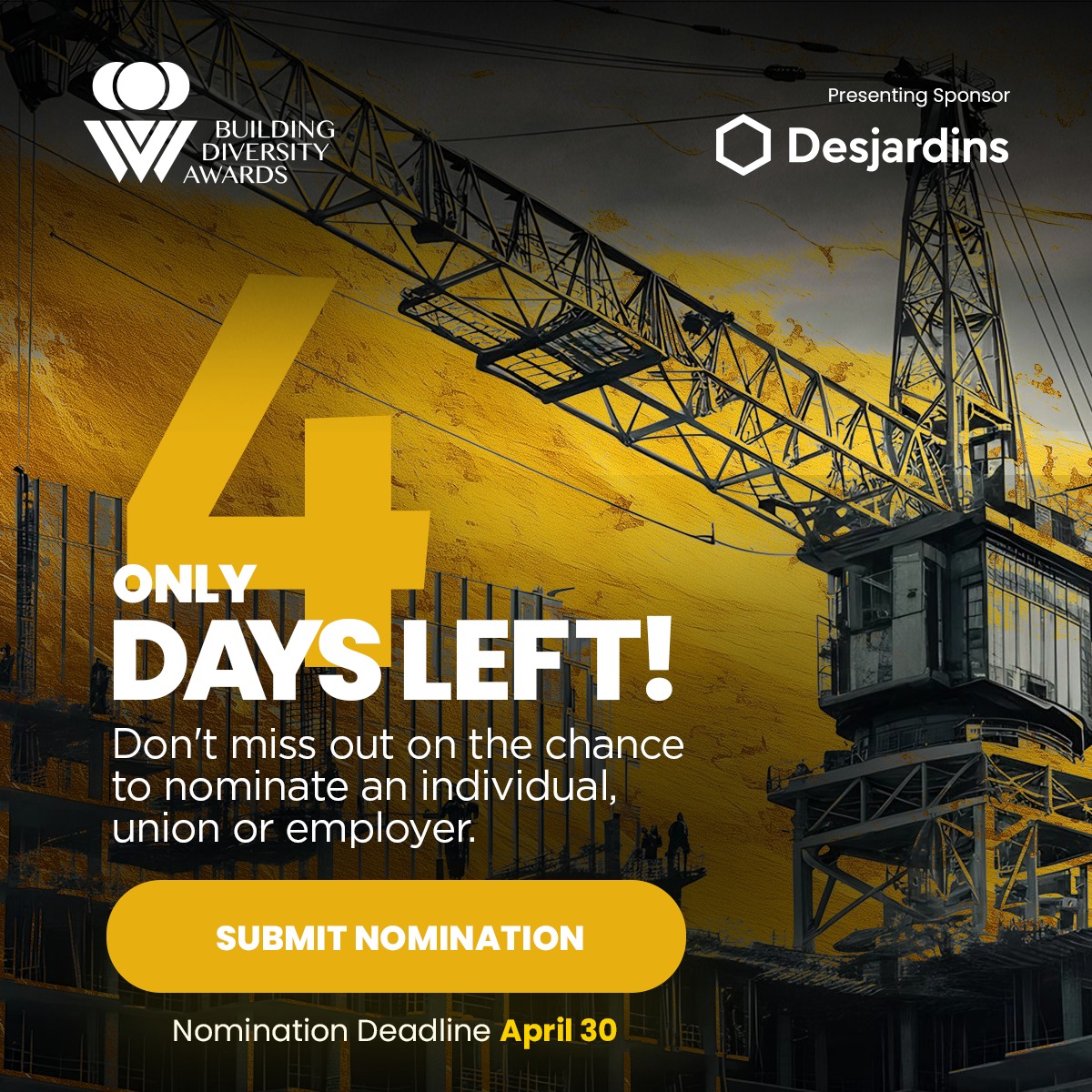 If you know an individual or organization that deserves to be recognized, visit buildingdiversity.ca/nominations to nominate them for the 2024 Building Diversity Awards. Nominations close on April 30 #BuildingDiversityAwards2024 #mentorship #diversityandinclusion #CommunityBenefits