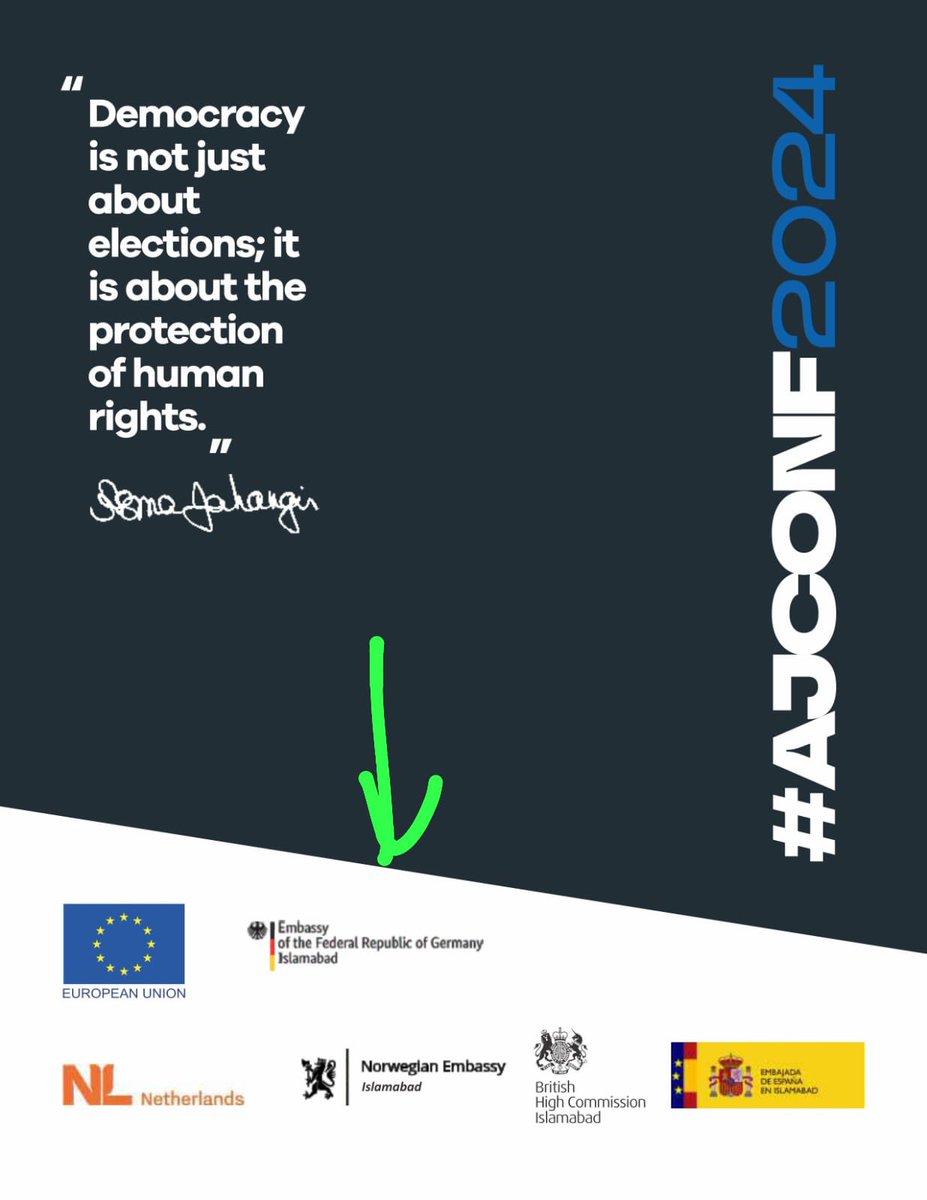 What is the reason that all those countries (Germany, Spain, Great Britain, Norway, Netherlands, European Union) who are committing genocide of Muslims in Palestine 🇵🇸  together with Israel🇮🇱... are sponsors and observers of the Asma Jahangir conference?
#AJCONF2024 #AJConference