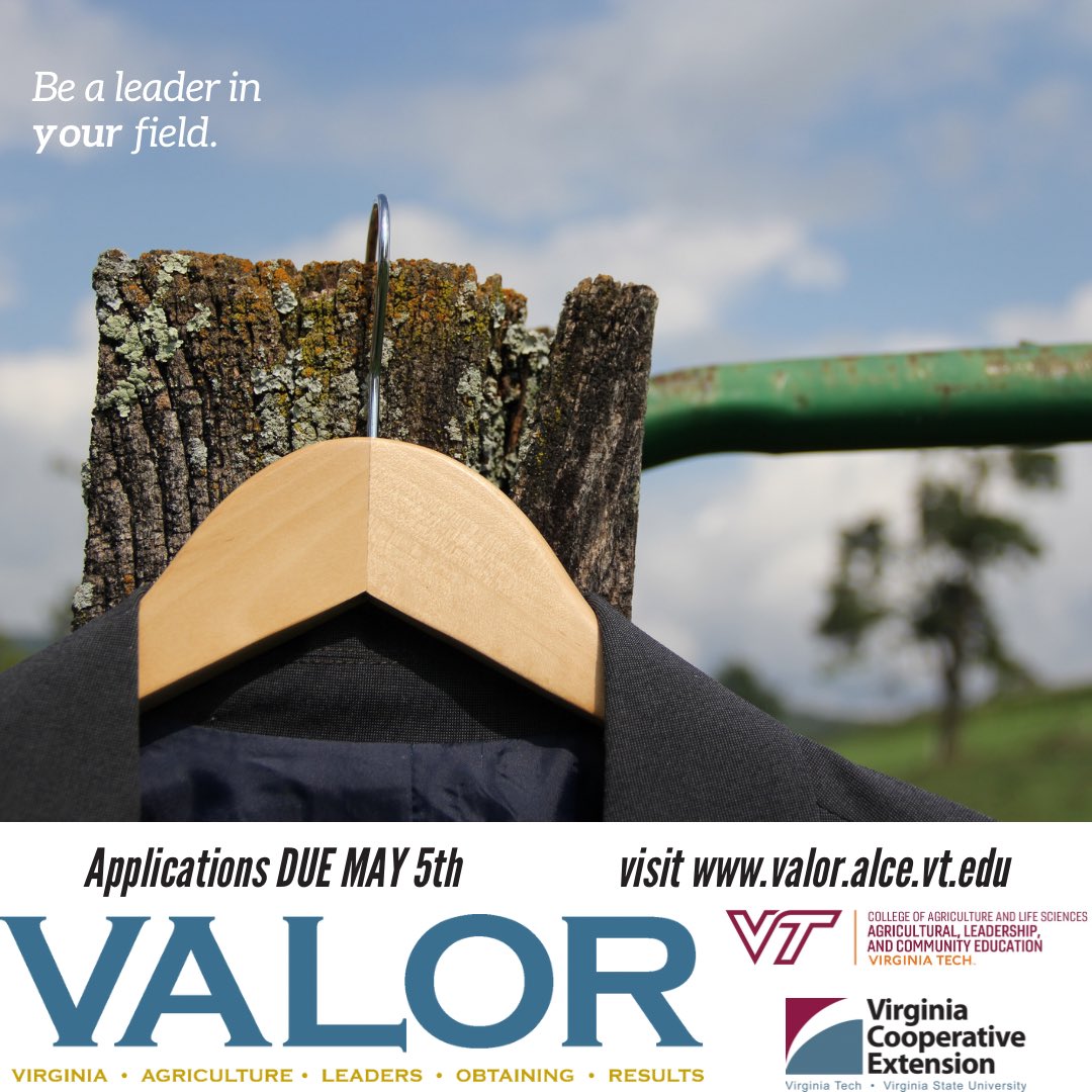 VALOR team (@valeadersor) on Twitter photo ONE WEEK TO GO! Will you be part of VALOR Class VII? #agleaders #agleadership <a href="/VaAgriculture/">VDACS</a> <a href="/VTCals/">Virginia Tech CALS</a> <a href="/VACoopExt/">Virginia Cooperative Extension</a> <a href="/FarmCreditVAs/">Farm Credit of the Virginias</a> <a href="/VaFarmBureau/">Virginia Farm Bureau</a> <a href="/VSUAG/">VSU School of AG</a> <a href="/HorizonFarmCrdt/">Horizon Farm Credit</a> ONE WEEK TO GO! Will you be part of VALOR Class VII? #agleaders #agleadership <a href="/VaAgriculture/">VDACS</a> <a href="/VTCals/">Virginia Tech CALS</a> <a href="/VACoopExt/">Virginia Cooperative Extension</a> <a href="/FarmCreditVAs/">Farm Credit of the Virginias</a> <a href="/VaFarmBureau/">Virginia Farm Bureau</a> <a href="/VSUAG/">VSU School of AG</a> <a href="/HorizonFarmCrdt/">Horizon Farm Credit</a>