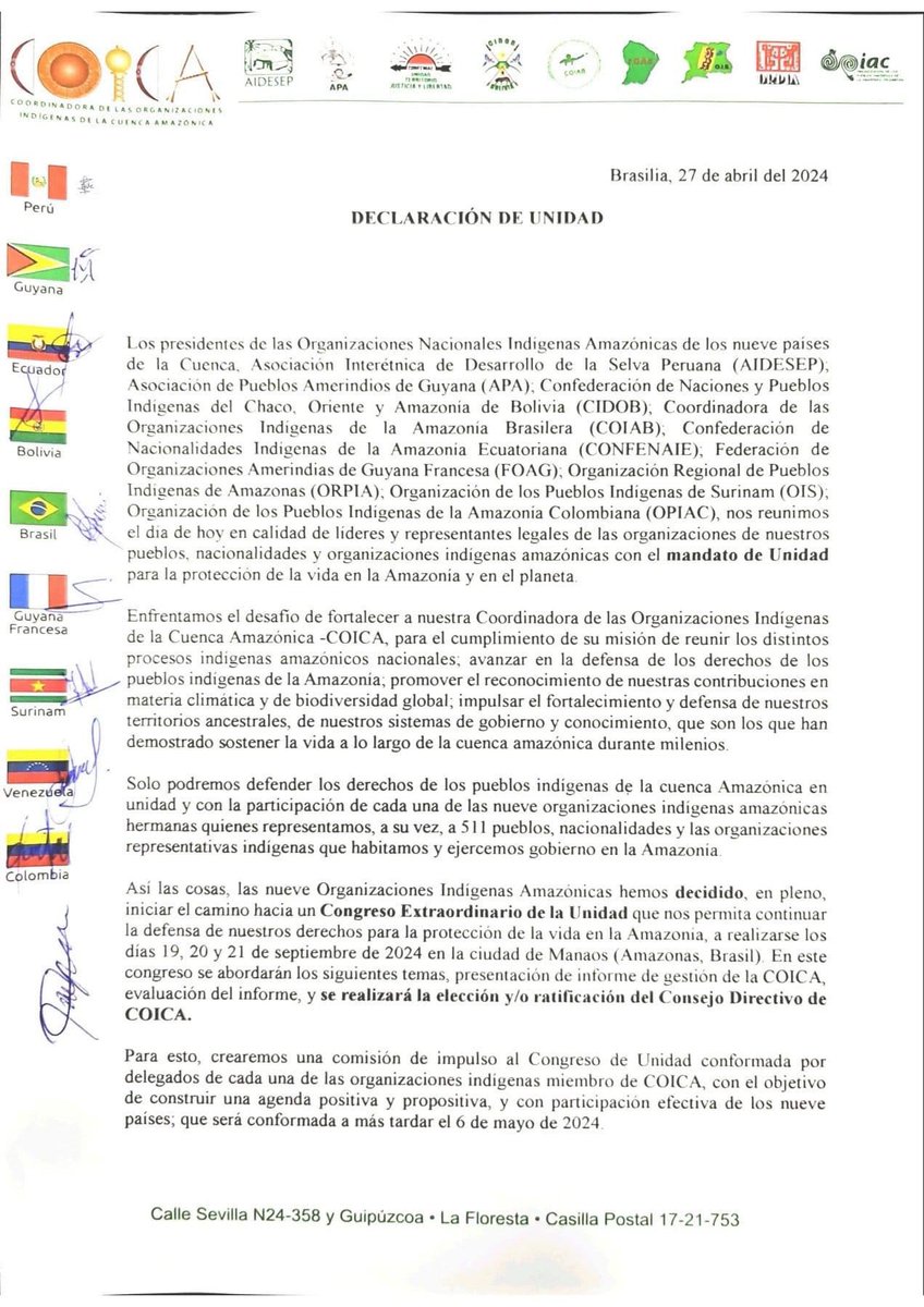 coicaorg's tweet photo. COICA en cabeza de su Coordinadora General Fany Kuiru, en una gestión histórica, se reúne con los líderes de los 9 países rumbo a la UNIDAD.

La UNIDAD de COICA busca recoger los sentires y presencia activa de los pueblos y nacionalidades, de los sabios y sabias, de las mujeres, las juventudes y niñez indígena.

Como organización histórica, sobrepasamos  la ruptura del Congreso de Lima. 
👉🏼Siendo autocríticos, aprendemos y armonizamos nuestros lazos fraternales como está en el mandato de las mujeres originarias de la cuenca amazónica.
