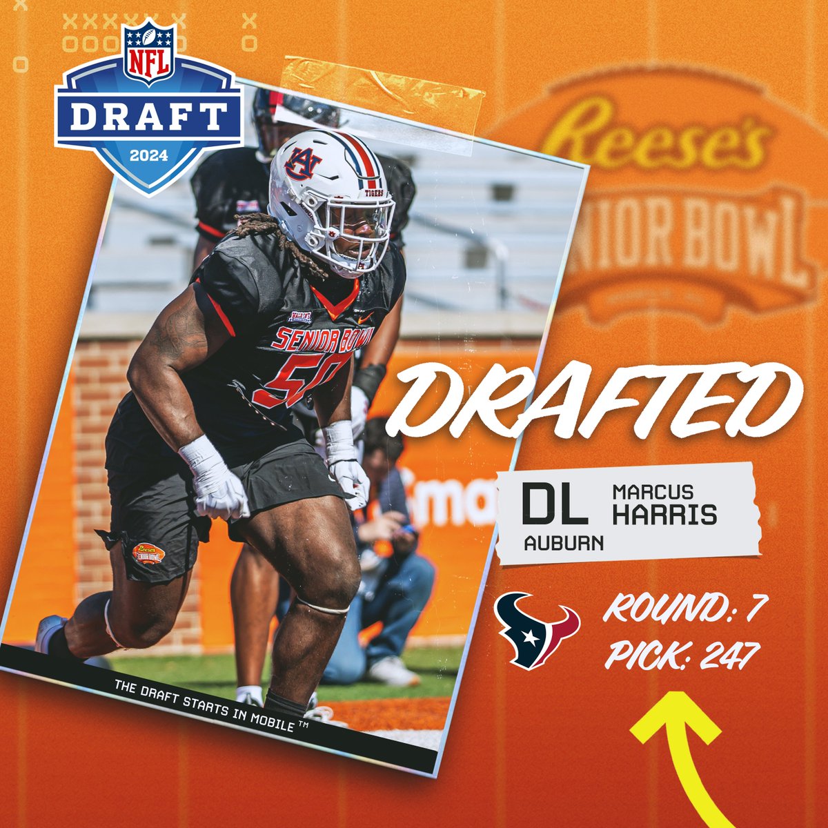 #NFLDraft The @HoustonTexans have selected Senior Bowl alum @li_marcus15 out of @AuburnFootball. Congratulations! #HTownMade #TheDraftStartsInMOBILE™️