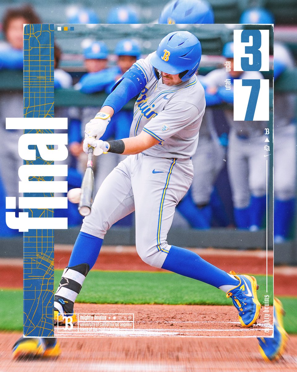FINAL: Utah 7, UCLA 3 The Bruins drop game two of the series despite multi-hit days from JonJon Vaughns and Jack Holman. The Bruins will look to salvage the series on Sunday at noon. #GoBruins