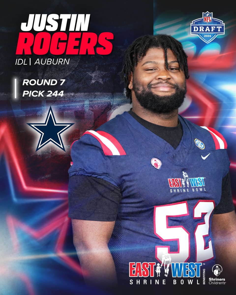 #ShrineBowl ➡️ @NFL Congratulations to Justin Rogers (@AllAmerican52JR) from @AuburnFootball on being drafted by the @dallascowboys in the 2024 #NFLDraft! #ShrineBowlPRO | #DallasCowboys