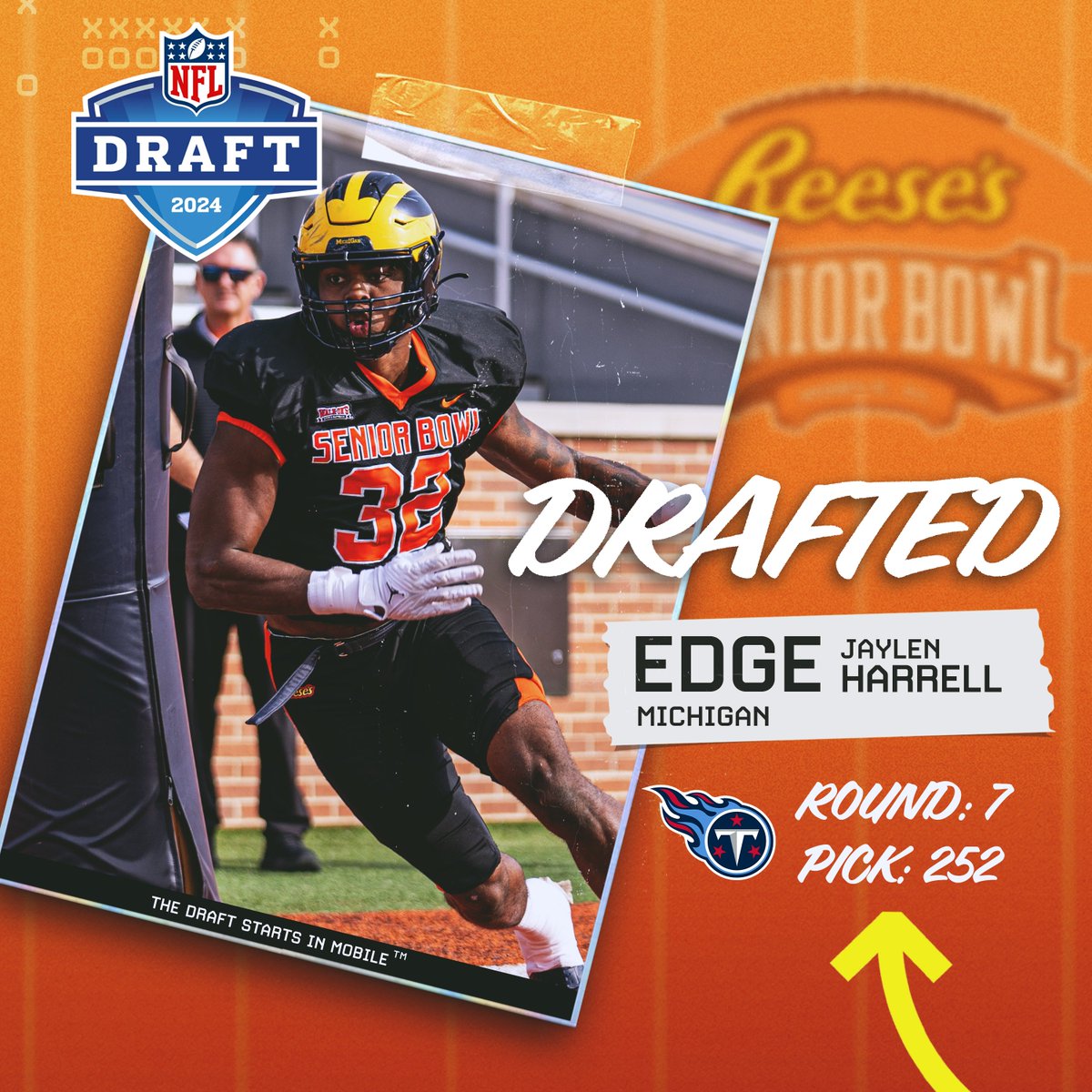 #NFLDraft The @Titans have selected Senior Bowl alum @jayharrell32 out of @UMichFootball. Congratulations! #TitanUp #TheDraftStartsInMOBILE™️