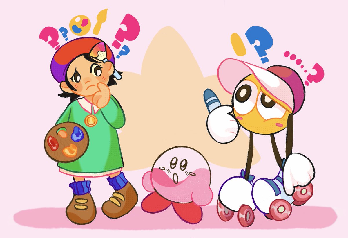 Adeleine and Roller are trying to get Kirby ready for his lil anniversary party but they can't remember the rhyme from adventure, whoops!! Irregular posting from me but I have special interested kirby for eons I love all these goobers so much I needed too,,, #Kirby #kirby
