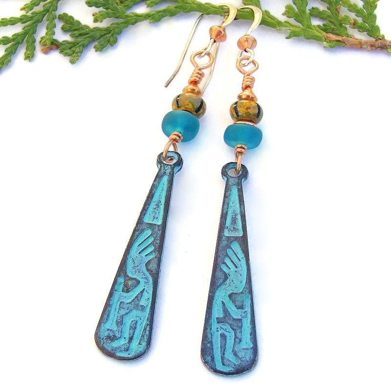 Kokopelli Flute Earrings, Rustic Mykonos Southwest Handmade Jewelry  via @ShadowDogDesign #SDFTT #MothersDay #KokopelliEarrings     bit.ly/DesertMusicSD