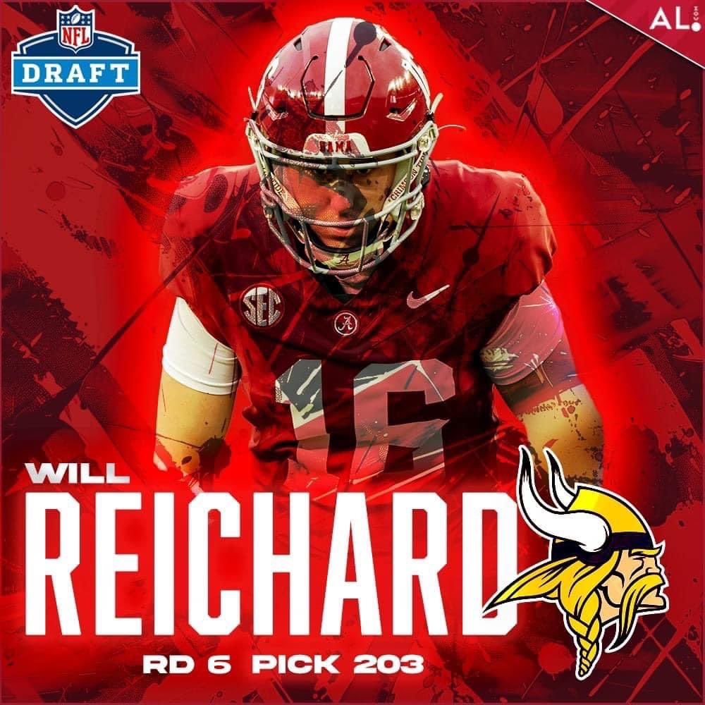 Congratulations to Will Reichard…He was drafted by The Minnesota Vikings…Go out & show them what you’ve got & that they picked the right kicker !!!

#RollTideRoll
#BuiltByBama
#LANK