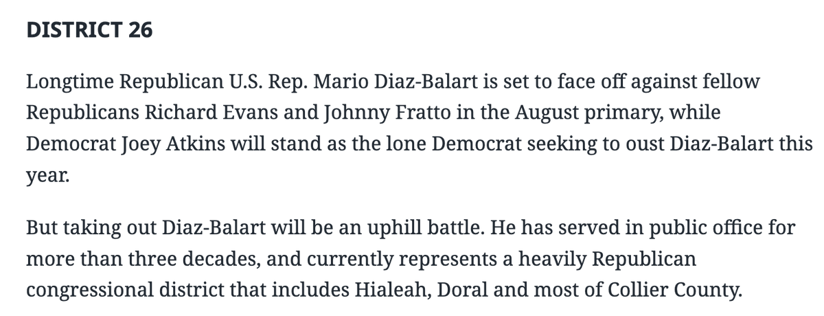 Thanks for the shoutout, <a href="/MiamiHerald/">Miami Herald</a>! 🙌 Cute article, but maybe double-check how it reads next time – it's "Longtime establishment RINO*." Diaz-Balart's tenure may explain why our system feels like a downhill slide. With just a fraction of his time, I'll move mountains compared