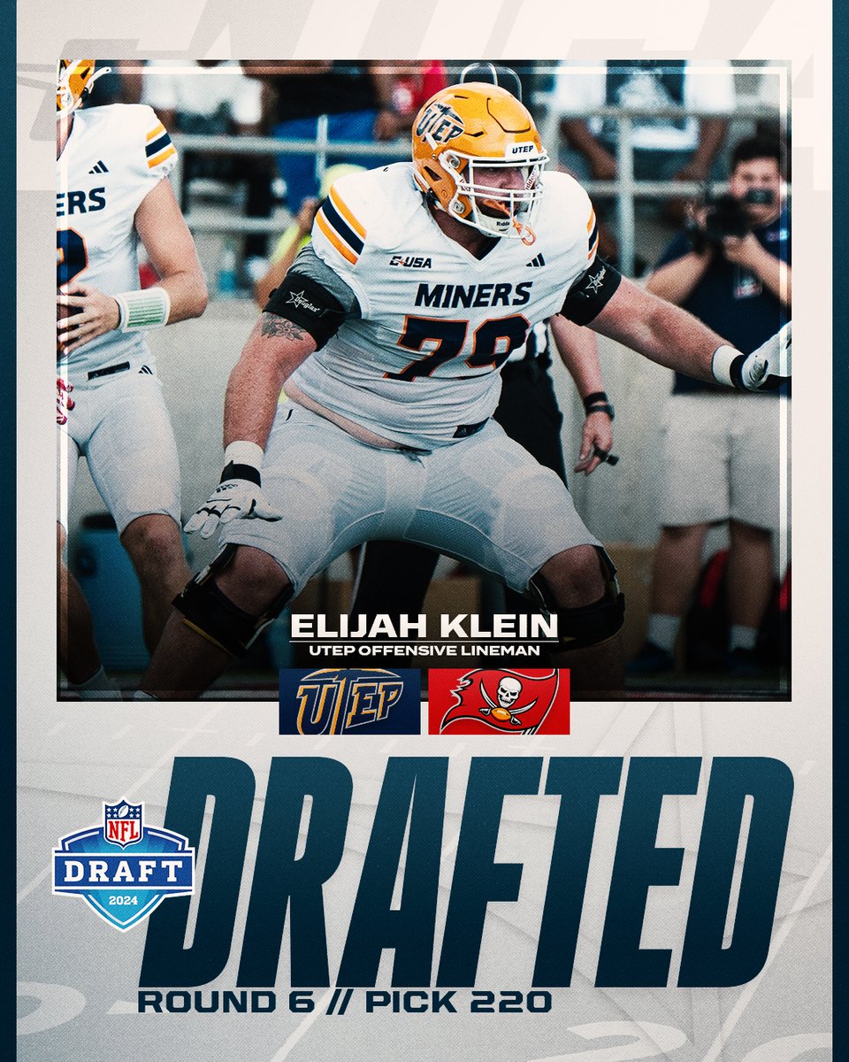 Another big-time CUSA name is off the draft board! @UTEPFB OL @ElijahKlein79 is headed to Tampa Bay to join the @Buccaneers as a 6⃣th round selection! Klein joins his former UTEP teammate @Tyricek_ as Miners to be picked on Saturday in the #NFLDraft #NoLimitsOnUs |…