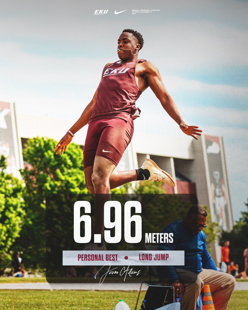Another week, another PR! Javon Adams posted a personal-best long jump of 6.96m to finish third at the Rick Erdmann Twilight! 👏 #GoBigE