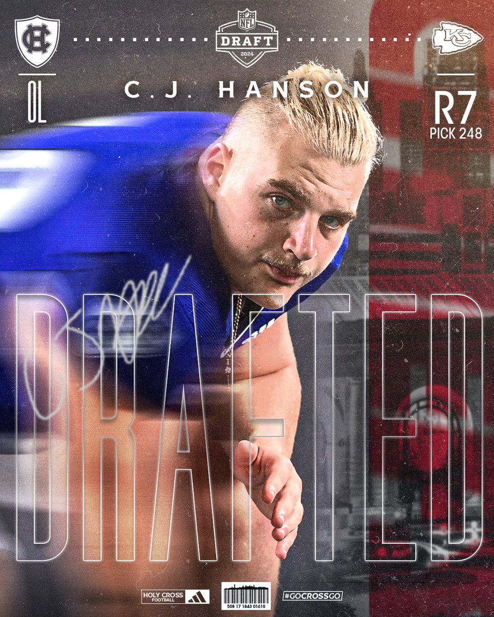 DRAFTED ‼️ C.J. Hanson is headed to the @Chiefs — as the first Crusader to be selected in the @NFLDraft since 1989! #GoCrossGo