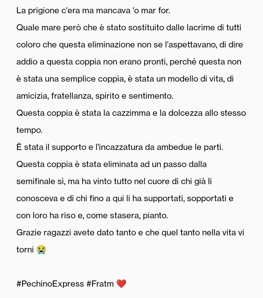 Duieta95's tweet photo. Qui un mare di lacrime solo per voi 😭
Grazie veramente di tutto ragazzi 🥺
#Fratm @antonioorefic @artemwog ❤️
#PechinoExpress https://t.co/5Q9ZOOrtAL