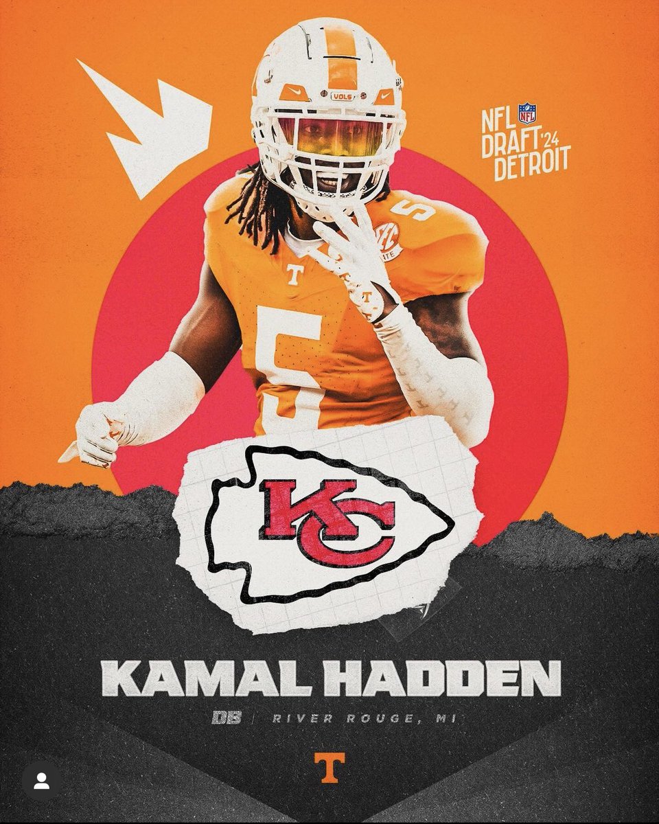 The Kansas City Chiefs select Tennessee corner back Kamal Hadden with the 211th pick in the 2024 NFL Draft. #Chiefs #Nfldraft #vols #DreamU #JUCOPRODUCT @KamalHadden5