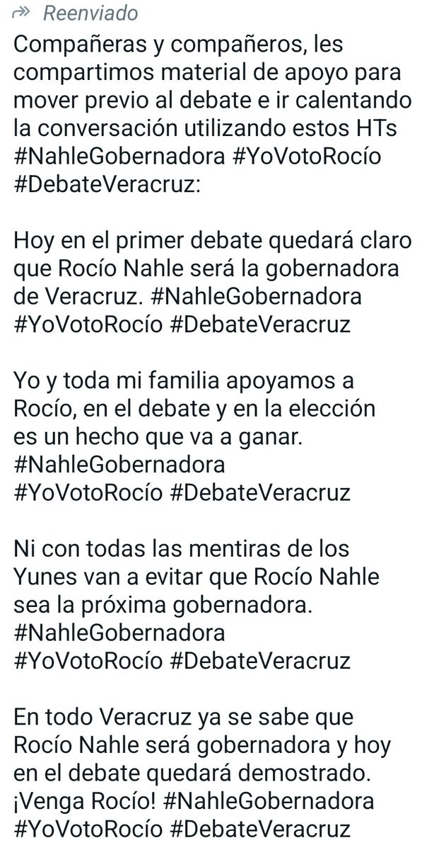 Esto nos acaba de llegar al grupo de WhatsApp del trabajo, previo al debate d esta noche. Nos están obligando a subir esos mensajes desde la @SEducacionVer @GobiernoVer @INEMexico Atn @Pepe_Yunes @lulu_reportera @cguerreromtz @huracanmartinez @VialidadXalapa #xalapa