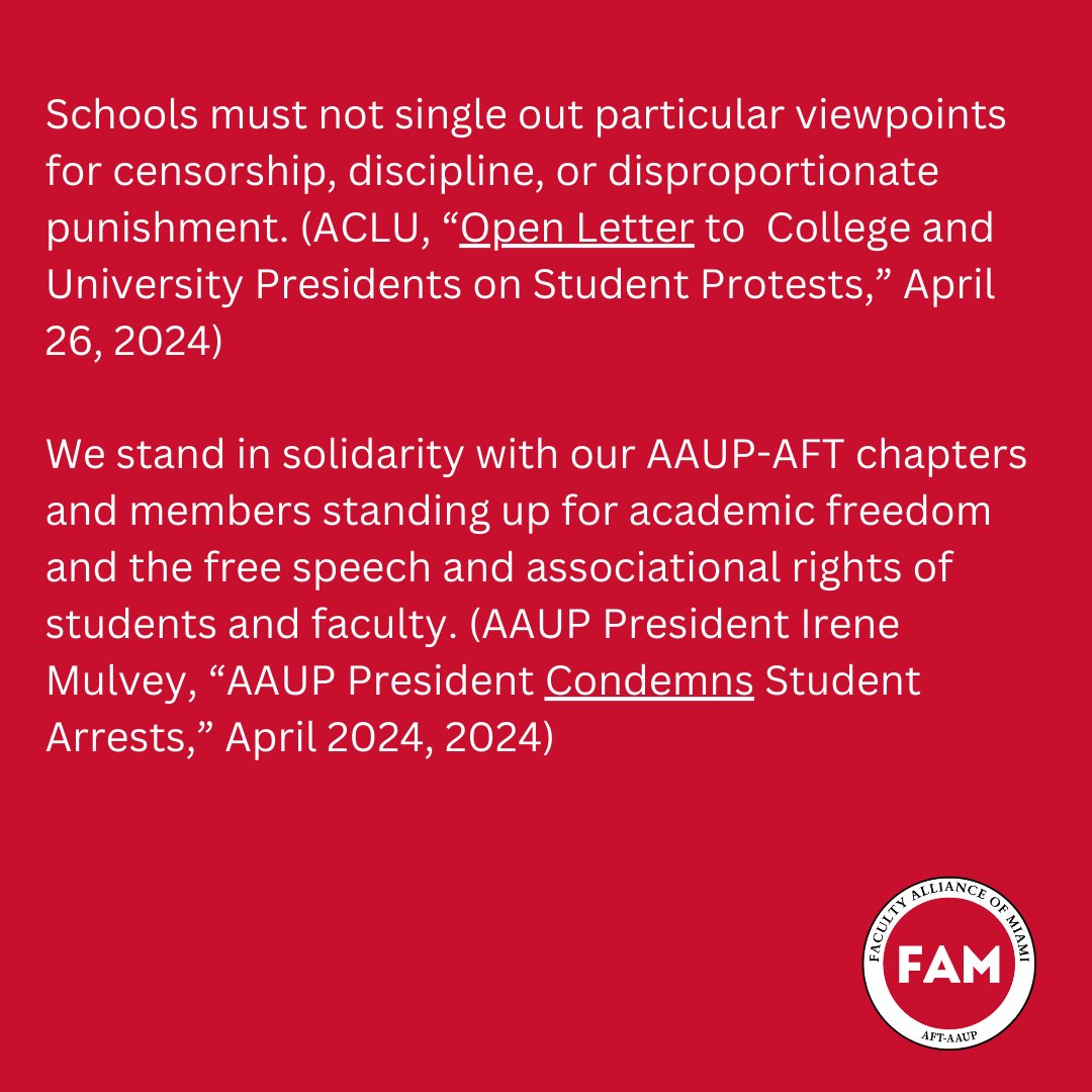 FAM stands in solidarity with student protesters and condemns student and faculty arrests.