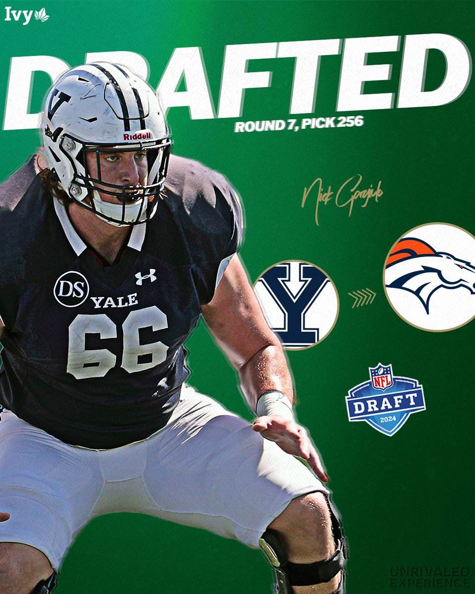 THE CAPTAIN TO COLORADO. Former @yalefootball captain Nick Gargiulo was selected by the @Broncos with the 256th pick in the seventh round of the NFL Draft. 🌿🏈