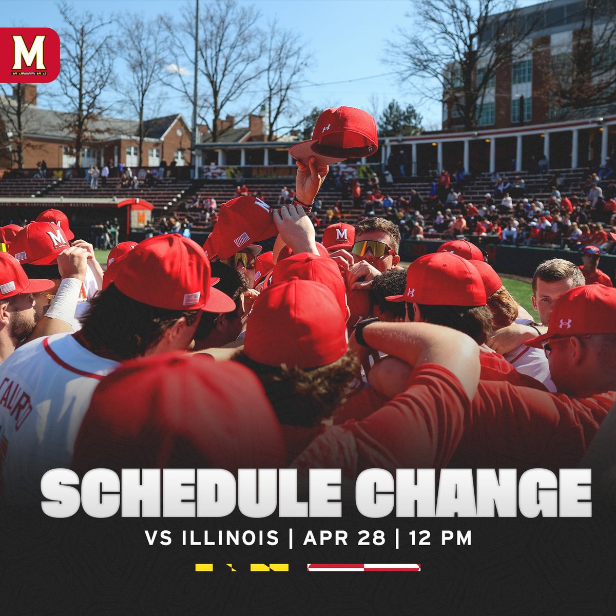 🚨 Schedule Change🚨

Tomorrow's series finale against Illinois will now be played at Noon

#DirtyTerps